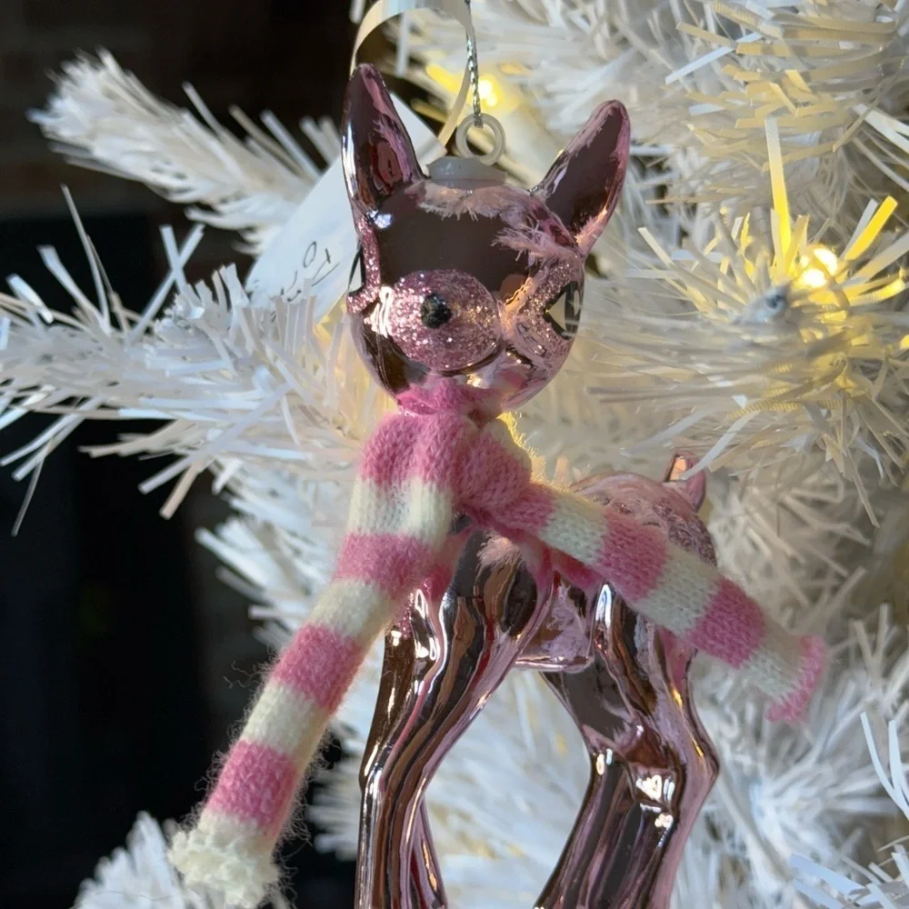 Pink Metallic Reindeer Ornament with Scarf
